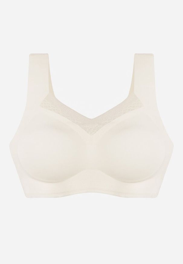 Renee - Biały Sportowy Biustonosz z Usztywnieniem Ozdobiony Siateczkową Wstawką Edalissa. Kolor: biały. Rodzaj stanika: wyciągane miseczki. Wzór: aplikacja