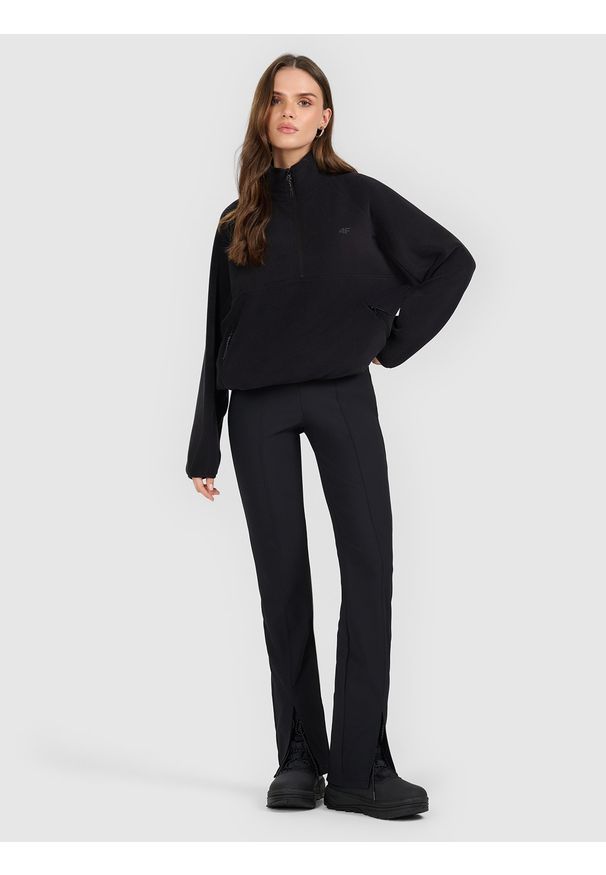 4f - 4F Legginsy z rozszerzanymi nogawkami damskie - czarne XS. Stan: podwyższony. Kolor: czarny. Materiał: materiał, dzianina, prążkowany, syntetyk. Długość: długie