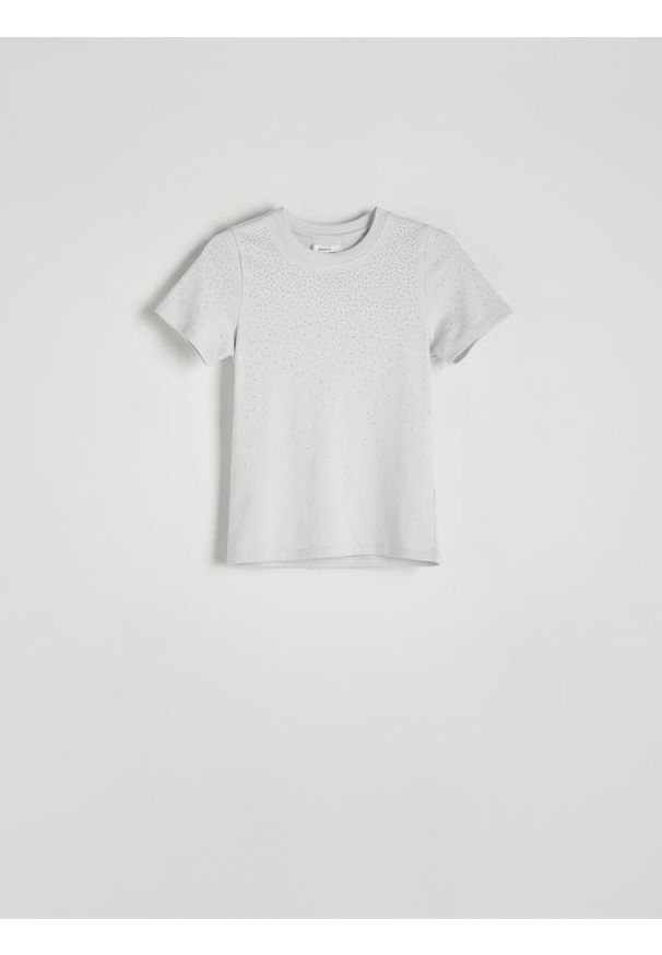 Reserved - T-shirt z modalem - jasnoszary. Kolor: szary. Materiał: bawełna, dzianina