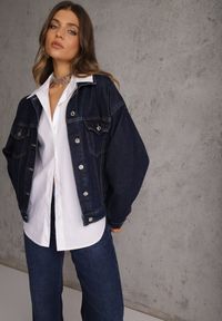 Renee - Granatowa Oversizowa Kurtka Jeansowa z Bawełną Vimaloras. Kolor: niebieski. Materiał: bawełna, jeans #10