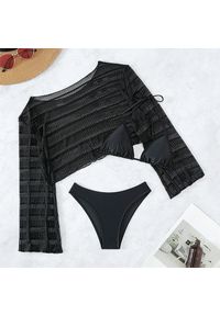 Intica - Komplet plażowy z ażurową narzutką i bikini na lato Tressa. Kolor: czarny. Materiał: materiał. Wzór: ażurowy #1
