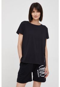 Armani Exchange t-shirt bawełniany kolor czarny. Okazja: na co dzień. Kolor: czarny. Materiał: bawełna. Wzór: aplikacja, gładki. Styl: casual