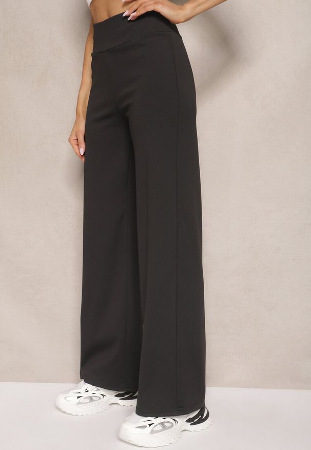 Renee - Czarne Spodnie z Bawełną o Szerokim Kroju High Waist Efleria. Okazja: na co dzień. Stan: podwyższony. Kolor: czarny. Materiał: bawełna. Sezon: lato, wiosna. Styl: elegancki, casual
