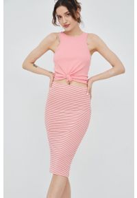 Vero Moda spódnica kolor różowy midi ołówkowa. Kolor: różowy. Materiał: poliester, dzianina