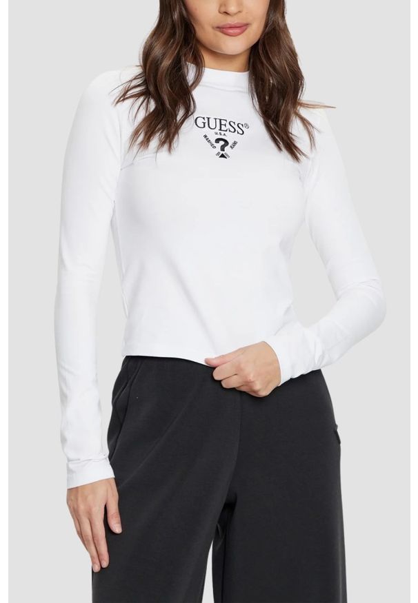 Guess - GUESS Biały damski longsleeve Colette Tee. Kolor: biały. Długość rękawa: długi rękaw