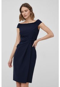 Lauren Ralph Lauren sukienka kolor granatowy mini dopasowana. Typ kołnierza: dekolt hiszpanka. Kolor: niebieski. Materiał: tkanina. Wzór: gładki. Długość: mini