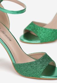 Renee - Zielone Brokatowe Sandały na Szpilce z Okrągłym Noskiem Katoria. Nosek buta: okrągły. Kolor: zielony. Obcas: na szpilce #4