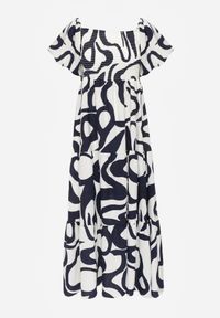 Born2be - Granatowa Wiskozowa Sukienka z Bufiastymi Rękawami w Abstrakcyjny Wzór Tibee. Okazja: na co dzień. Kolor: niebieski. Materiał: wiskoza. Wzór: nadruk. Typ sukienki: proste. Styl: wakacyjny, casual, elegancki #8