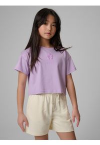 4f - 4F T-shirt regular z nadrukiem dziewczęcy - różowy 164 (13-14 lat). Okazja: na co dzień. Kolor: fioletowy. Materiał: dzianina, bawełna. Wzór: nadruk. Sezon: lato. Styl: casual #1