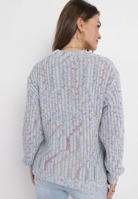 Born2be - Jasnoniebieski Sweter z Ozdobną Kolorową Nicią Gabriani. Kolor: niebieski. Wzór: kolorowy. Sezon: jesień, zima