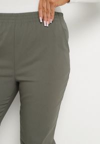 Born2be - Ciemnozielone Spodnie z Wiskozą z Gumką w Talii i Aplikacjami przy Nogawkach Stellorie. Okazja: na co dzień. Kolekcja: plus size. Kolor: zielony. Materiał: wiskoza. Wzór: aplikacja. Styl: casual, elegancki #5