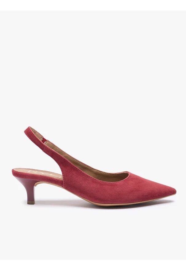 Ryłko - Bordowe czółenka bez pięty slingback. Zapięcie: pasek. Kolor: czerwony. Materiał: skóra, welur. Obcas: na obcasie. Styl: elegancki, street. Wysokość obcasa: średni
