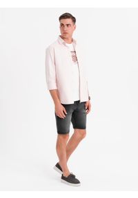 Ombre Clothing - Szorty męskie denimowe o klasycznym kroju – czarne V4. Kolor: czarny. Materiał: jeans, elastan, skóra, bawełna. Wzór: aplikacja. Sezon: lato. Styl: klasyczny #2