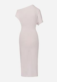 Born2be - Jasnoszara Asymetryczna Sukienka Midi o Dopasowanym Fasonie Tivalle. Kolor: szary. Typ sukienki: asymetryczne. Długość: midi #3