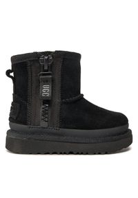 Ugg Śniegowce T Classic Mini Ziper Tape Logo 1143699T Czarny. Kolor: czarny. Materiał: zamsz, skóra