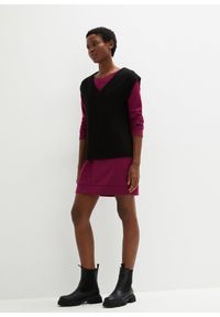bonprix - Sukienka dresowa z miękkiego materiału frotte. Kolor: fioletowy. Materiał: materiał, dresówka. Długość rękawa: raglanowy rękaw. Wzór: prążki #3