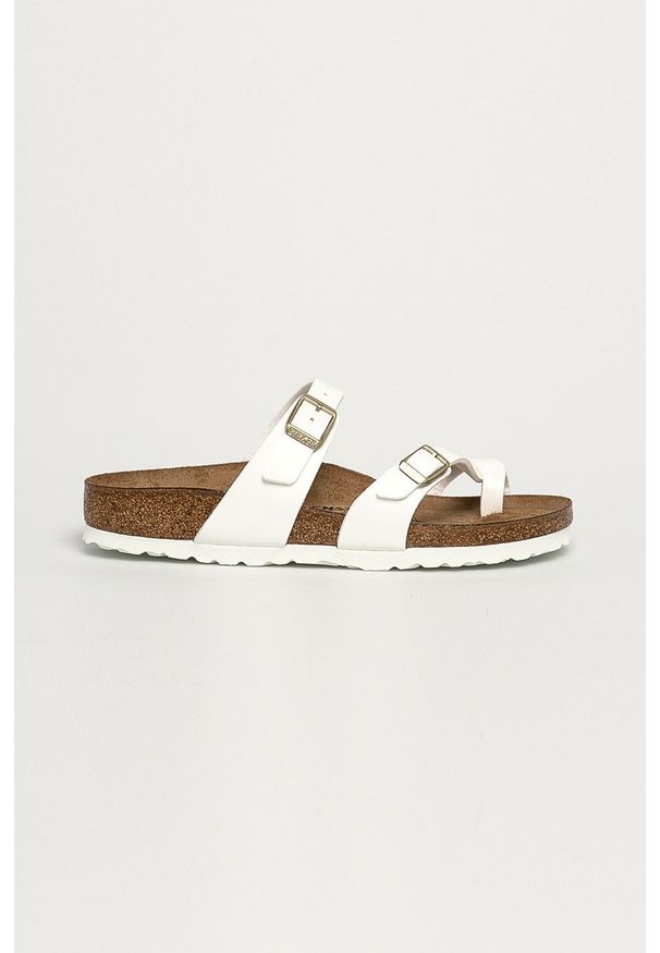 Birkenstock - Klapki Mayari. Kolor: biały. Materiał: skóra, guma, materiał. Wzór: gładki. Obcas: na obcasie. Wysokość obcasa: niski