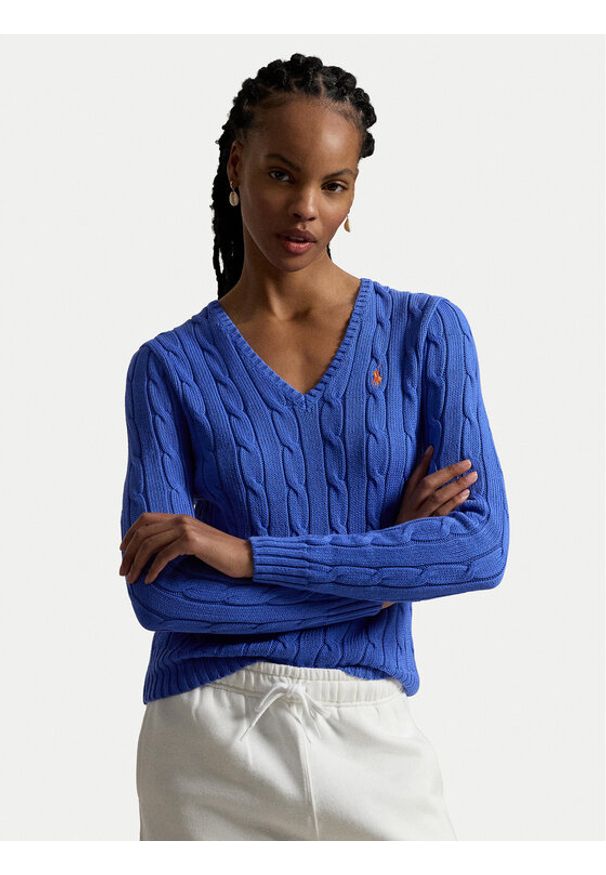 Polo Ralph Lauren Sweter 211971870504 Niebieski Slim Fit. Typ kołnierza: polo. Kolor: niebieski. Materiał: bawełna