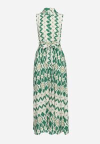 Born2be - Zielona Koszulowa Sukienka z Wiskozy z Rozkloszowanym Dołem i Paskiem w Talii Drivima. Okazja: na imprezę. Kolor: zielony. Materiał: wiskoza. Typ sukienki: koszulowe. Styl: elegancki #2