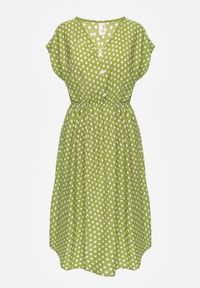 Renee - Jasnozielona Sukienka z Bawełny o Rozkloszowanym Kroju z Gumką w Talii Emilla. Okazja: na co dzień, do pracy, na spotkanie biznesowe. Kolor: zielony. Materiał: bawełna. Długość rękawa: krótki rękaw. Typ sukienki: rozkloszowane. Styl: casual, biznesowy, elegancki #8