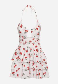 Born2be - Biała Rozkloszowana Sukienka w Wisienki z Falbankami i Dekoltem Halter Lanideia. Okazja: na co dzień, na spacer, na imprezę. Typ kołnierza: dekolt halter, kołnierz z falbankami. Kolor: biały. Materiał: bawełna. Sezon: lato. Typ sukienki: rozkloszowane. Styl: casual #3