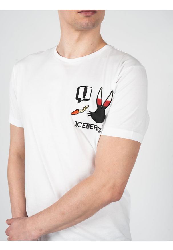 Iceberg T-Shirt | F0106301 | Mężczyzna | Biały. Okazja: na co dzień. Kolor: biały. Materiał: bawełna, elastan. Wzór: nadruk. Styl: klasyczny, elegancki, casual