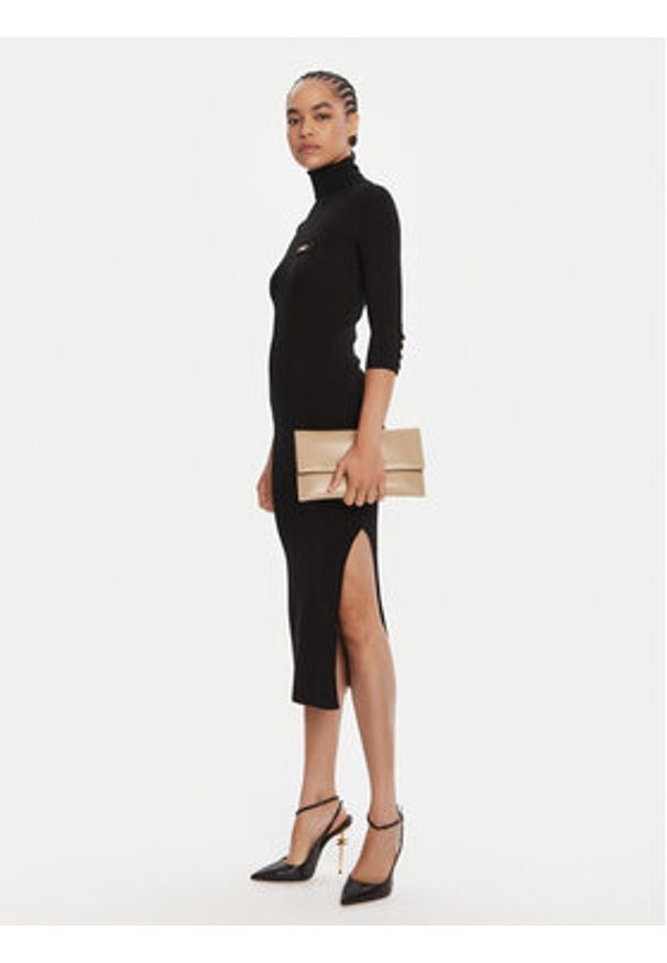 Elisabetta Franchi Sukienka dzianinowa AM-23B-56E2-V390 Czarny Slim Fit. Kolor: czarny. Materiał: lyocell