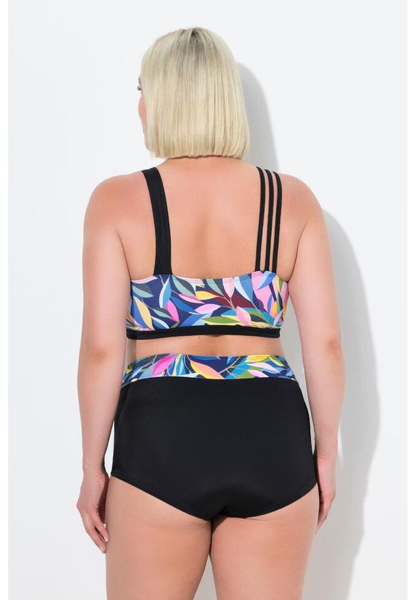 ULLA POPKEN - Damskie Bikini liście miękkie miseczki potrójne ramiączko z recyklingu. Kolekcja: plus size. Kolor: czarny. Materiał: elastan, poliamid, materiał
