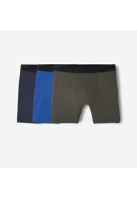 Bokserki sportowe męskie Decathlon 3 sztuki. Kolor: niebieski, zielony, brązowy, wielokolorowy. Materiał: materiał, elastan, skóra. Sport: fitness