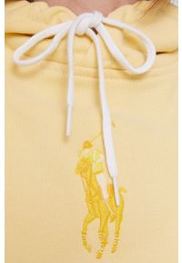Polo Ralph Lauren - Bluza bawełniana. Okazja: na co dzień. Typ kołnierza: kaptur, polo. Kolor: żółty. Materiał: bawełna. Długość rękawa: raglanowy rękaw. Wzór: aplikacja. Styl: casual #3