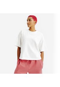 Decathlon - Koszulka damska crop top Elementals. Kolor: biały. Materiał: bawełna, elastan, materiał