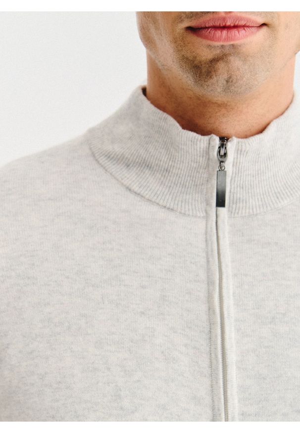 Pako Lorente - PAKO LORENTE - Jasnoszary rozpinany sweter z kieszeniami. Okazja: na co dzień. Kolor: szary. Materiał: wełna, poliamid, bawełna. Styl: casual