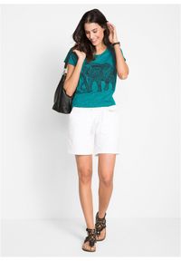 bonprix - T-shirt bawełniany z nadrukiem z przodu, krótki rękaw. Kolor: niebieski. Materiał: bawełna. Długość rękawa: krótki rękaw. Długość: krótkie. Wzór: nadruk #2