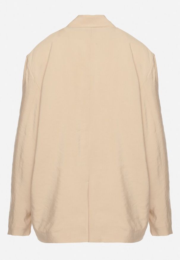 Born2be - Beżowa Marynarka Oversize Pudełkowa z Kieszeniami z Modalu Mavelisse. Okazja: na co dzień. Kolor: beżowy. Materiał: jeans. Styl: elegancki, casual