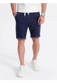 Ombre Clothing - Krótkie spodenki męskie jeansowe - fioletowy V5 - Rozmiar: XXL. Kolor: fioletowy. Materiał: jeans. Długość: krótkie