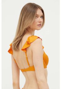 Abercrombie & Fitch biustonosz kąpielowy kolor pomarańczowy miękka miseczka. Kolor: pomarańczowy. Materiał: materiał #5