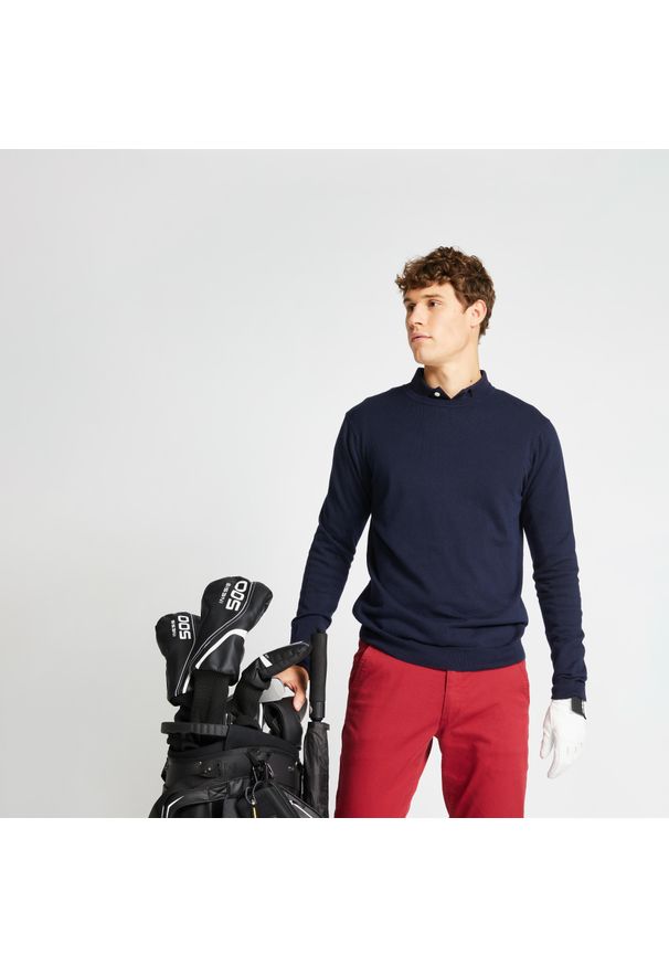 INESIS - Sweter do golfa MW500 męski. Typ kołnierza: golf. Kolor: niebieski. Materiał: materiał, bawełna. Sport: golf