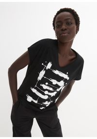 bonprix - T-shirt. Kolor: czarny. Wzór: nadruk. Styl: elegancki #1