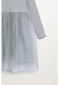 Mango Kids - Sukienka dziecięca BOSTON. Typ kołnierza: kołnierzyk stójkowy. Kolor: szary. Materiał: tkanina, bawełna, materiał, elastan. Długość rękawa: długi rękaw. Wzór: gładki. Typ sukienki: rozkloszowane. Długość: mini #2