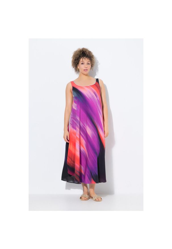 ULLA POPKEN - Damskie Sukienka krój trapezowy dekolt w serek bez rękawów. Typ kołnierza: dekolt w serek. Kolekcja: plus size. Kolor: czarny. Materiał: materiał, wiskoza. Długość rękawa: bez rękawów. Typ sukienki: trapezowe. Styl: sportowy