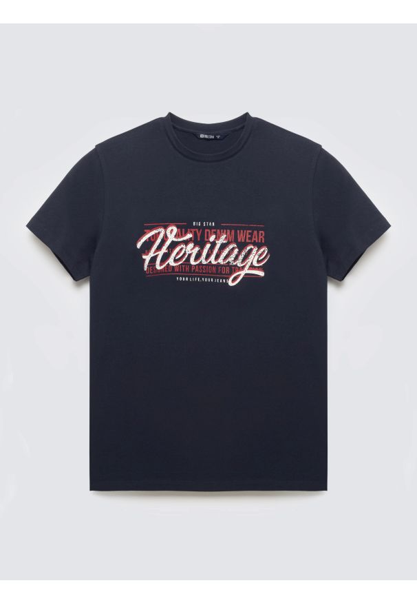 Big-Star - Koszulka męska z nadrukiem granatowa Keren 403. Kolor: niebieski. Materiał: bawełna. Wzór: nadruk