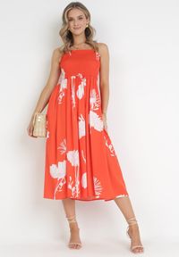 Born2be - Pomarańczowa Sukienka Midi na Ramiączkach w Kwiaty Godeberta. Kolor: pomarańczowy. Długość rękawa: na ramiączkach. Wzór: kwiaty. Styl: wakacyjny. Długość: midi #5