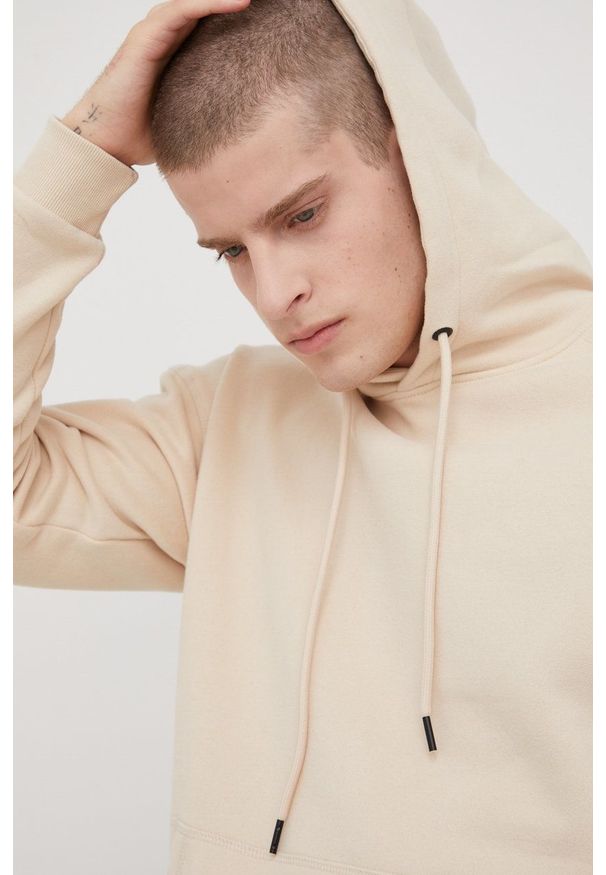 Jack & Jones bluza męska kolor beżowy z kapturem gładka. Typ kołnierza: kaptur. Kolor: beżowy. Wzór: gładki