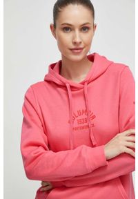 columbia - Columbia bluza damska kolor różowy z kapturem z nadrukiem. Typ kołnierza: kaptur. Kolor: różowy. Długość rękawa: długi rękaw. Długość: długie. Wzór: nadruk #2