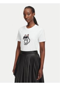 Karl Lagerfeld - KARL LAGERFELD T-Shirt Ikon Sketch Choupette A1W17128 Biały Regular Fit. Typ kołnierza: dekolt w karo. Kolor: biały. Materiał: bawełna #1