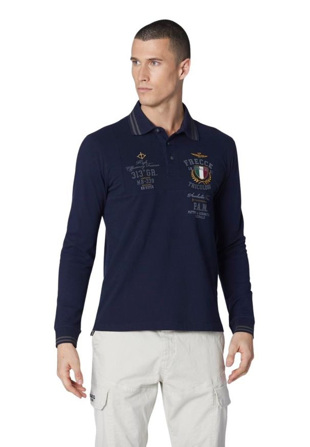 Aeronautica Militare - AERONAUTICA MILITARE Granatowy męski longsleeve polo P.A.N., Rozmiar XXL. Typ kołnierza: polo. Kolor: niebieski. Długość rękawa: długi rękaw