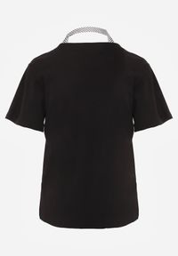 Born2be - Czarny T-shirt z Bawełny w Klasycznym Stylu z Apaszką Bluestel. Okazja: do pracy, na co dzień, na spotkanie biznesowe. Kolor: czarny. Materiał: bawełna. Długość: długie. Styl: klasyczny #2