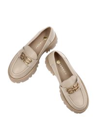 Beżowe Mokasyny Armodo Stylowe Buty Damskie. Zapięcie: bez zapięcia. Kolor: beżowy. Materiał: nubuk, materiał. Styl: elegancki #7