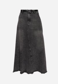 Born2be - Czarna Bawełniana Spódnica Jeansowa Trapezowa ze Strzępieniami i Paskiem Loraithen. Kolor: czarny. Materiał: jeans, bawełna #7