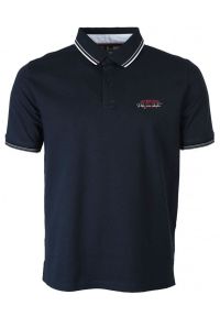 Pako Jeans - Koszulka POLO z Kołnierzykiem, Granatowa Krótki Rękaw -PAKO JEANS. Okazja: na co dzień. Typ kołnierza: polo. Kolor: niebieski. Materiał: bawełna. Długość rękawa: krótki rękaw. Długość: krótkie. Wzór: nadruk. Styl: casual #1